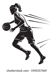 Women's Basketball, Shadowed Dribbling Illustration