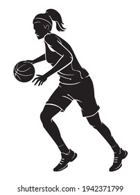 Women's Basketball Sport, Dribbling Silhouette 