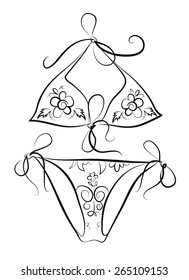 Women's bathing suit. Two piece bikini. Swimsuit. Vector illustration.