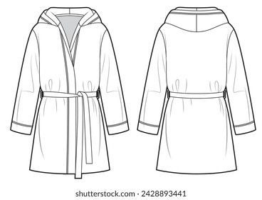 Womens bathrobe technical fashion illustration, mini length.