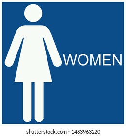 Women's Bathroom Sign Icon Vector On Blue Background - Toilet Ladies Illustration