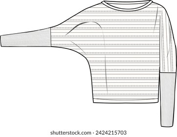 Women's Batwing Jumper. Technical fashion illustration. Front, white color. Women's CAD mock-up.