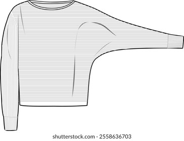 Women's Batwing Jumper. Technical fashion illustration. Front, white color. Women's CAD mock-up.