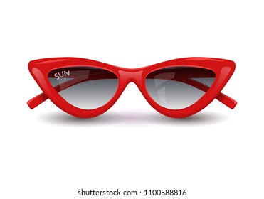 Women's beach goggles, red glasses, summer accessory, 3D design. Vector illustration. EPS10