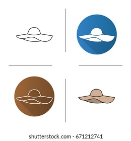 Women's beach hat icon. Flat design, linear and color styles. Isolated vector illustrations