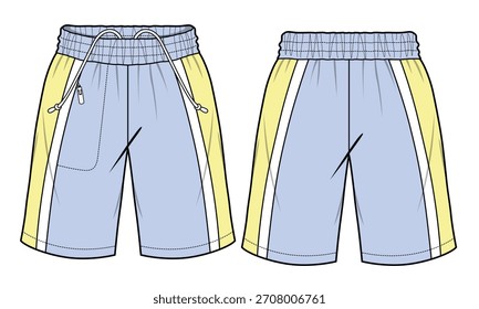 Plantilla de maqueta de Vector de dibujo técnico de pantalones cortos de playa para mujer.