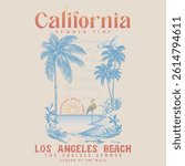 Women's beach T-shirt Printing, Retro Los Angeles, California beach vibes artwork, Surf club tee design. Sunshine Surf club artwork. vintage beach wear graphic design as vector, palm tree

