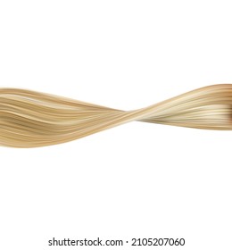 El hermoso cabello rubio brillante de las mujeres. Curlo ondulado ondulado. Fondo del texto, vector 3d imagen realista aislada en fondo blanco.