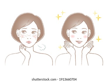 Ilustración de belleza femenina. Problemas de puntos y pecas. Fondo blanco. ilustración vectorial.
Problemas de puntos de edad y pecas. 