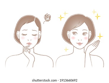  Women's beauty illustration. Trouble of thinning hair. White background. vector illustration.