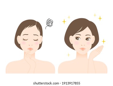 Women's beauty illustration. Trouble of thinning hair. White background. vector illustration.