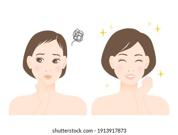 Women's beauty illustration. Trouble of thinning hair. White background. vector illustration.