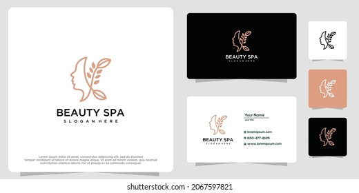 Women's beauty salon and spa line logo. Gold logo design, icon and business card template.