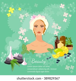 Women's beauty skin care cosmetic products vector illustration 