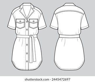 Women's belted shirt dress, fashion illustration