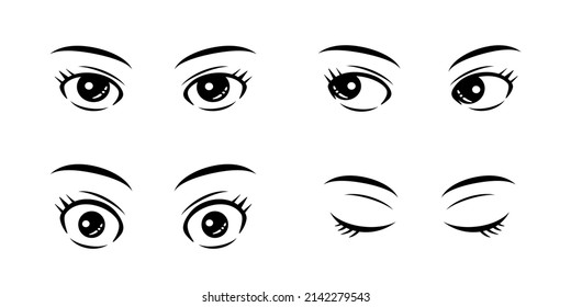 Women's big eyes, eyelashes and eyebrows parts Icon vector material svg