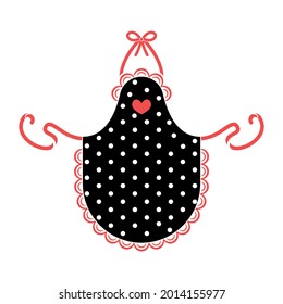 El polka blanco de delantal negro de las mujeres con encaje. Ver delante. Ilustración vectorial aislada