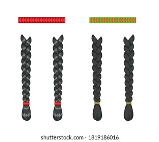 Women's Black Braids On A White Background. Cartoon. Vector Illustration.