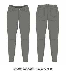 
Women's black jeans. Front and back views on white background