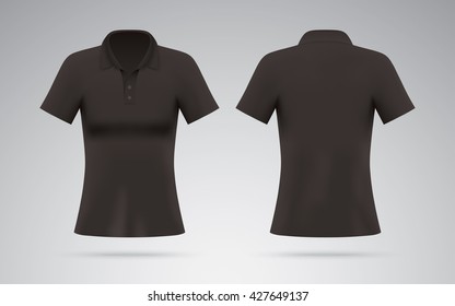 Women's black polo shirt. Vector shirt template isolated on neutral background. Realistic mockup.