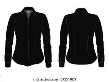 Women's black shirt with long sleeves template, front and back view