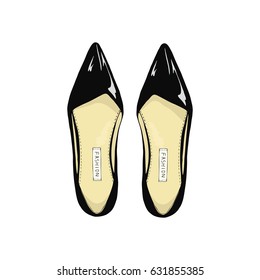 Womens black shoes with pointed toe on a white background.