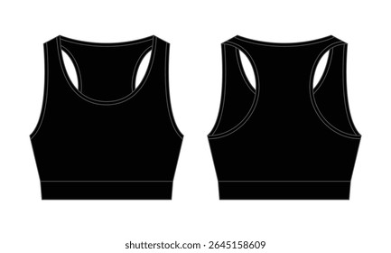 Esportes em branco Bra de Boxe Preto para Mulheres Modelo no Fundo Branco.Vista frontal e traseira, Arquivo Vetor.