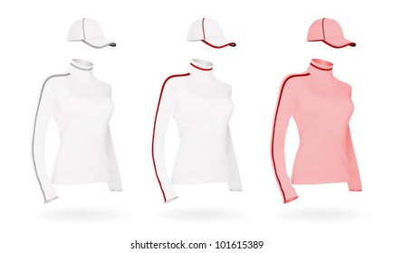 Women's blank long sleeve shirt and hat template set.