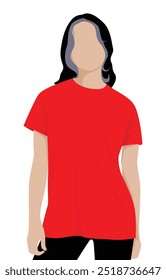 Women's Blank Red Short Sleeve T-Shirt Template on White Background, Vector File.