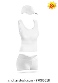 Women's blank sport t-shirt, shorts and cap template set.