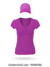 Women's blank t-shirt and cap template set.