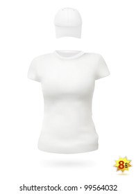 Women's blank t-shirt and cap template set.