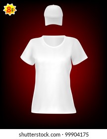 Women's blank t-shirt and cap template set.