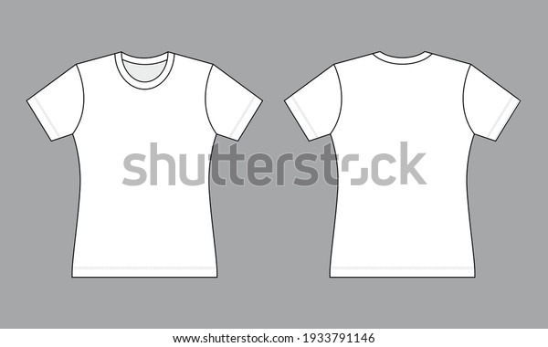 Women's Blank White Short
Sleeve T-Shirt Template On Gray Background.Front and Back View,
Vector File