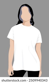 Women's Blank White T-Shirt Template on Gray Background, Vector File.