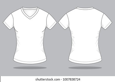 Vector de Pantalones blanco de cuello V para plantillas.Vistas frontal y posterior.