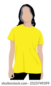 Women's Blank Yellow Short Sleeve T-Shirt Template on White Background. Front and Back Views, Vector File.