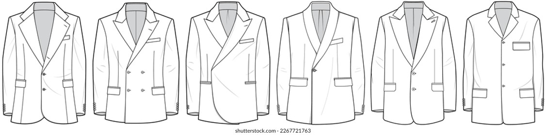 womens blazer jacket flat sketch vector technical cad drawing template