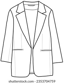 Women's blazer jacket slim fit. Jacket technical drawing vector illustration template.