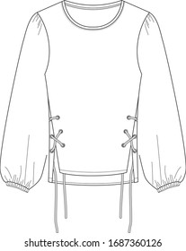 Womens Blouse Fashion Flat Technical Drawing Template.eyelet Detail Top.