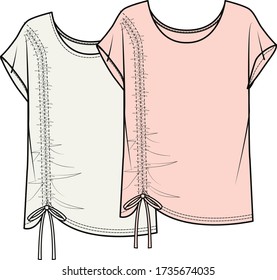 Womens Blouse Fashion Flat Technical Drawing Template. GATHERED TOP
