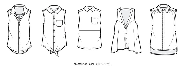 Womens Blouse Set Flat Sketch Vector Stock Vector (Royalty Free ...