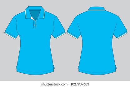 Women's blue polo shirt vector for template.Front and back views.