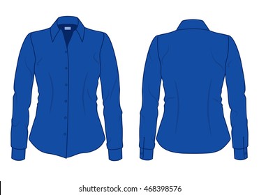 Women's blue shirt with long sleeves template, front and back view