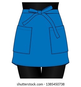 Women's Blue Short Apron 
Design Vector 
: Two Pocket