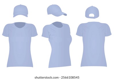 Women's blue t shirt and baseball cap. vector illustration