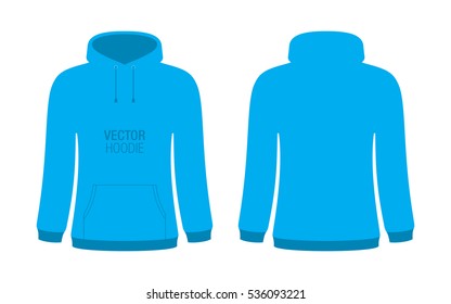 Women's blue vector hoodie template, isolated on a white background.