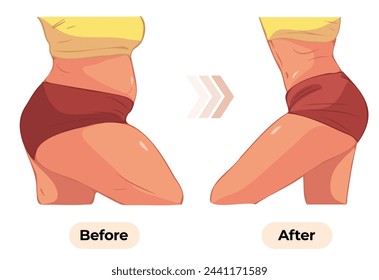 Women's body changes before and after fitness show vector illustrations