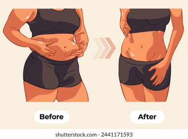 Women's body changes before and after fitness show vector illustrations