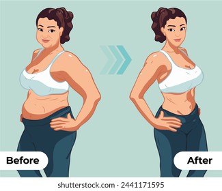 Women's body changes before and after fitness show vector illustrations